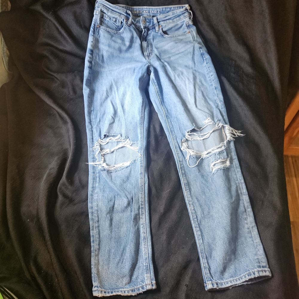 American Eagle Outfitters Sky Blue Distressed High Rise Jeans